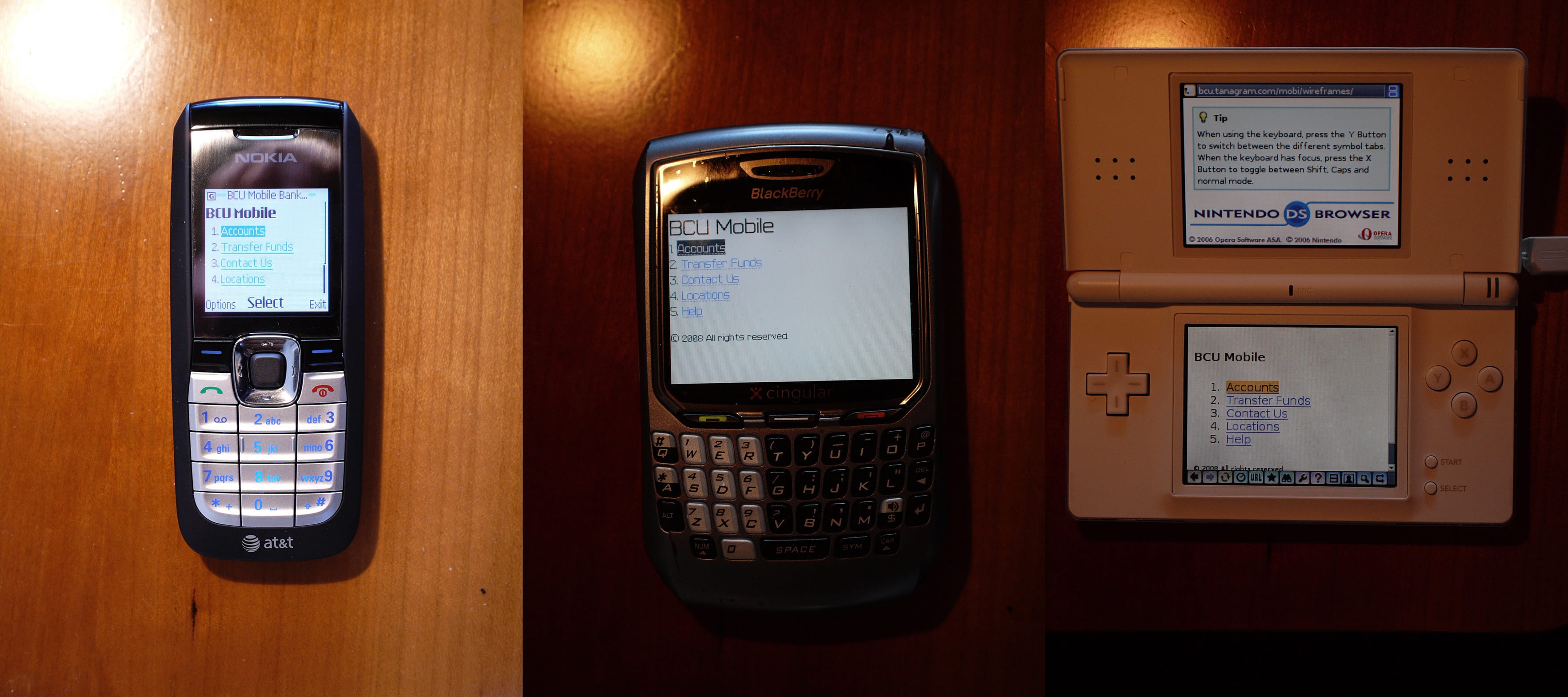 BCU Mobile home page rendered on various mobile devices