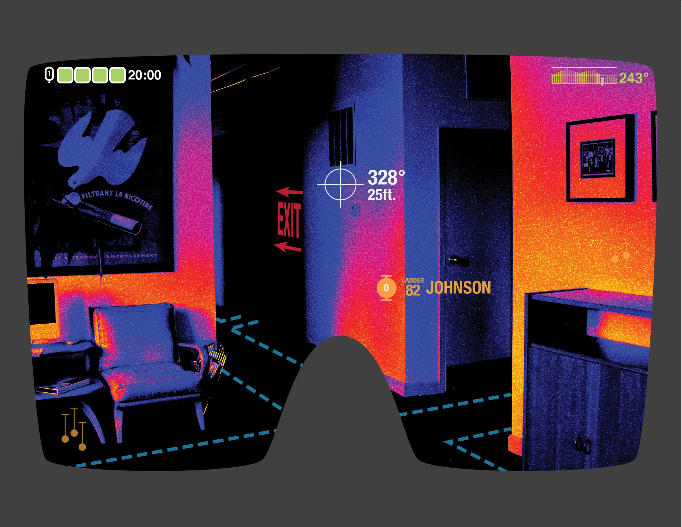Wireframes of augmented reality heads-up display showing a thermal imaging view