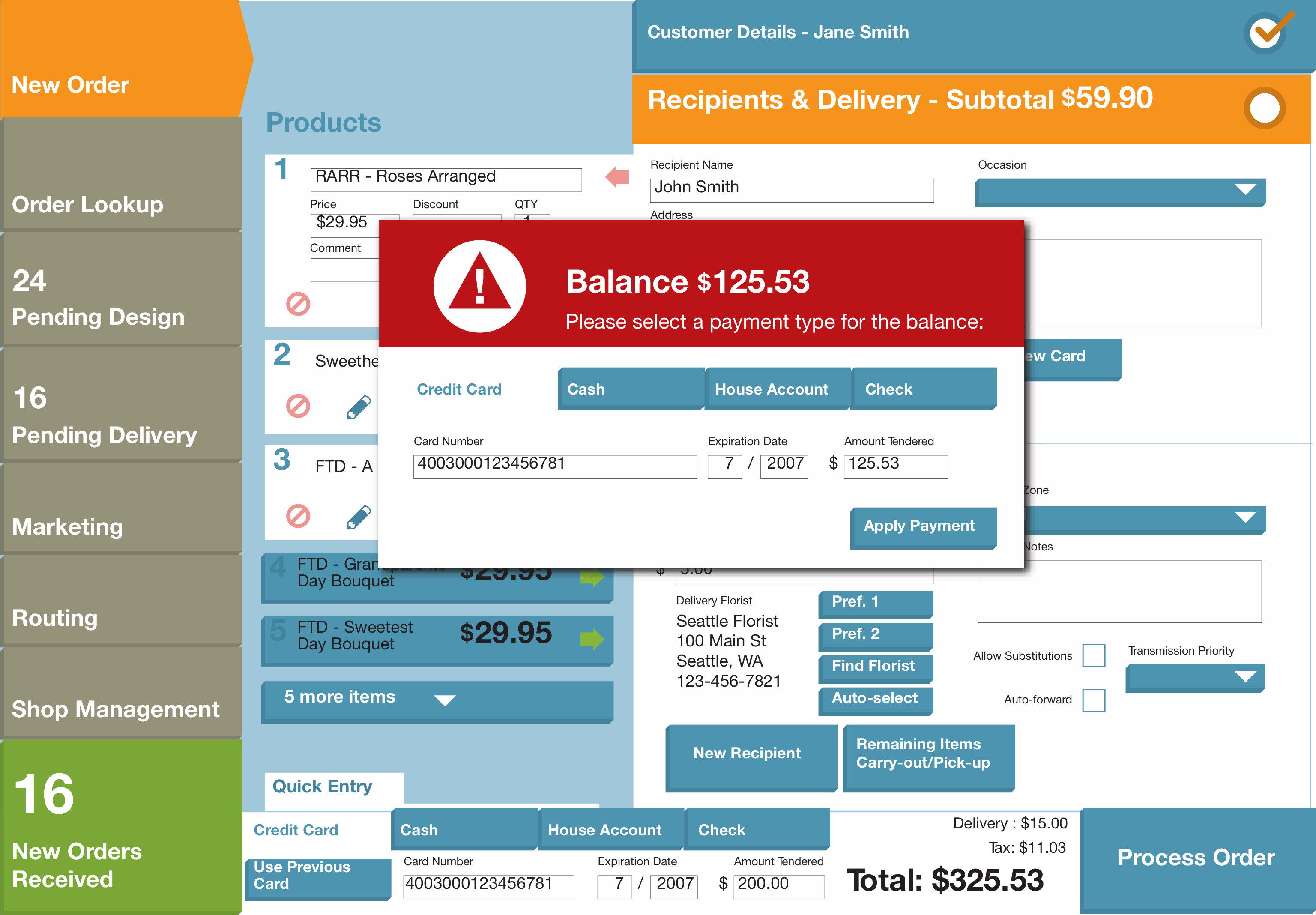 FTD Point of Sale payment details mockup