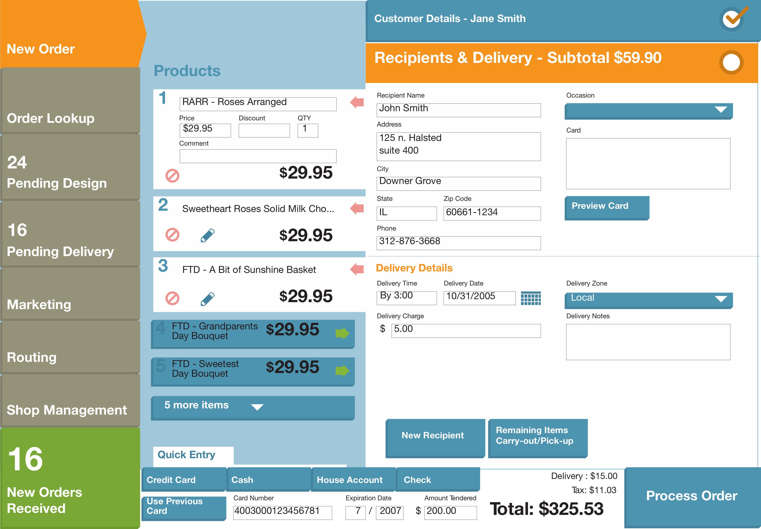 FTD Point of Sale recipients details mockup
