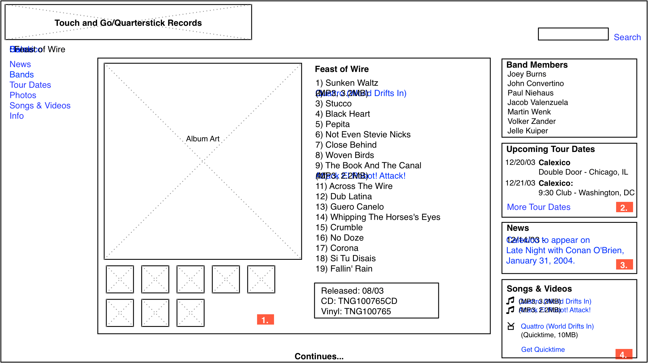 Touch and Go Records album page wireframe