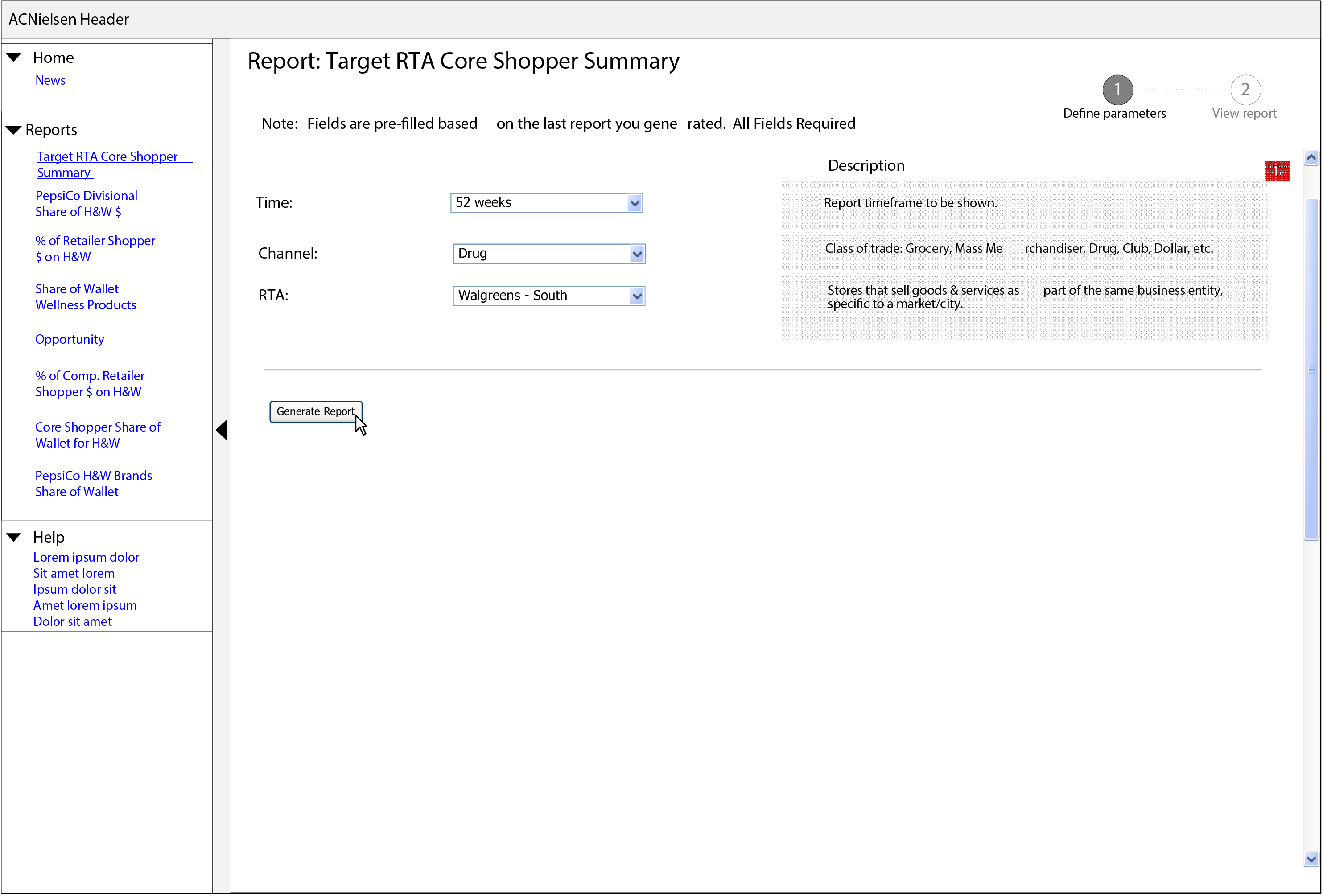 Wireframe for one of the applications in the Nielsen suite.