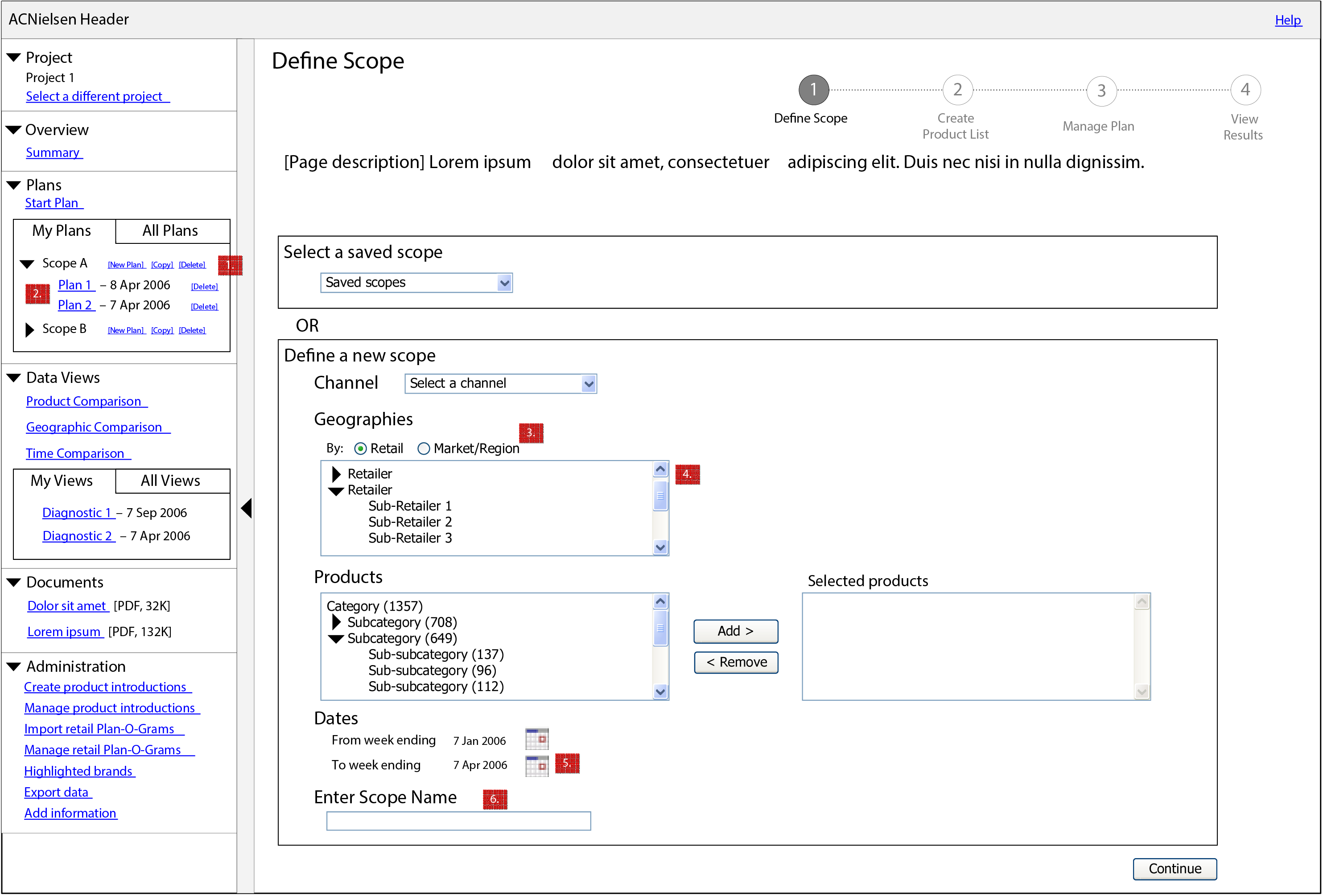 Wireframe for one of the applications in the Nielsen suite.